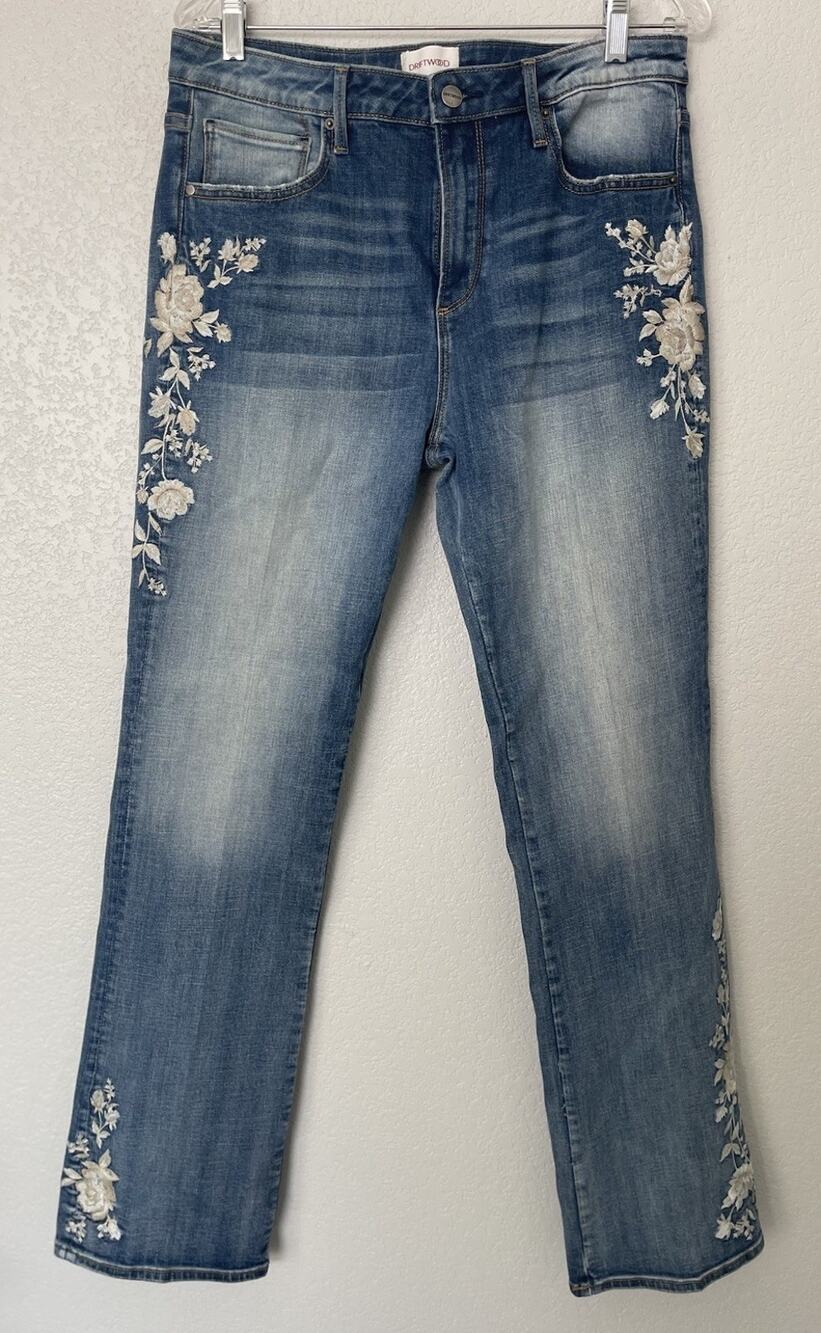 Driftwood Kelly Jeans Women's Size 31x33 Blue Embroidered Floral